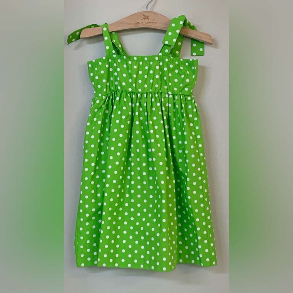Kelly’s Kids Sun Dress Girl’s 4-5 XS Green White Polka Dots Beach Summer Casual